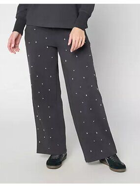 Mally Roncal Regular French Terry Jeweled Wide Leg Pants - Size: Large - NIP